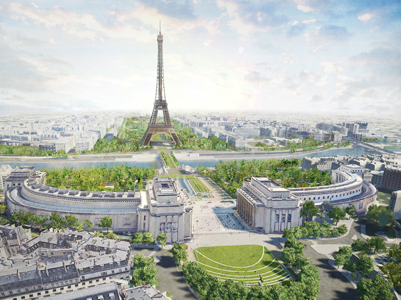 Projet One Site proposant d'unifier le site autour de la Tour Eiffel en formant une promenade piétonne